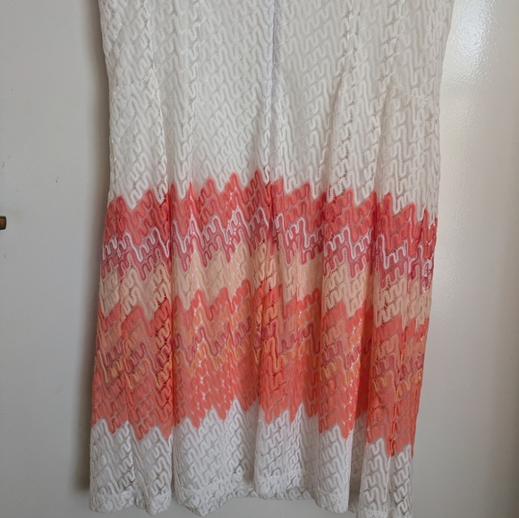 R&K Lace Sleeveless Pink Peach White Chevron Midi Dress 16 - Picture 12 of 16